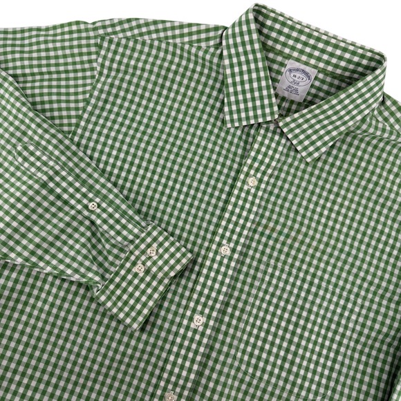 Brooks Brothers Other - Brooks Brothers 346 Mens 16-2/3 Slim Fit Non-Iron Gingham Shirt Green White Prep